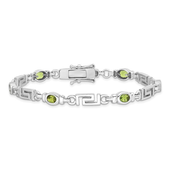Sterling Silver Rhodium-plated Peridot August Birthstone Ladies Bracelet - Picture 3 of 5